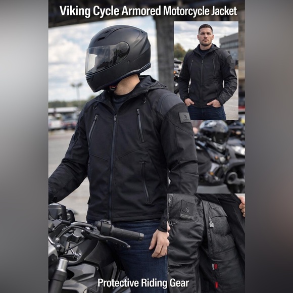 Viking Cycle Men's Black Armored MotorcycleJacket Size M Protective Riding Gear